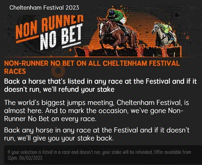 888sport Cheltenham betting offers included Non-Runner No Bet on all Festival races
