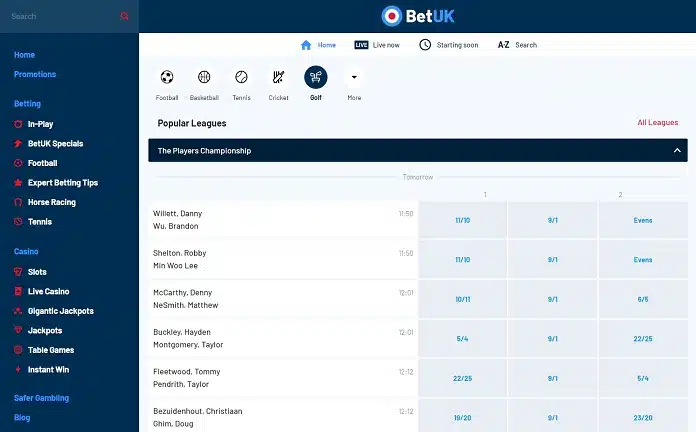 BetUK is another of the leading golf betting sites