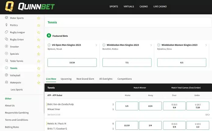 QuinnBet tennis betting sites