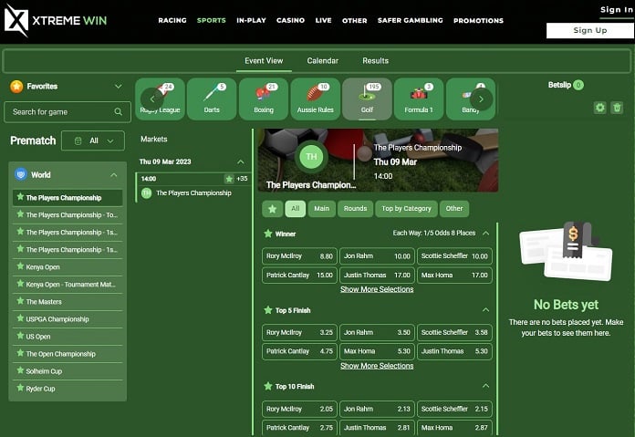 Xtremewin are another of the top new golf betting sites you can wager with in the UK