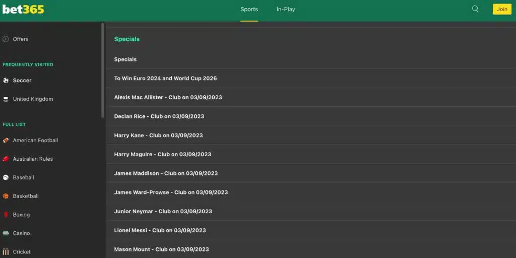 bet365 transfer section